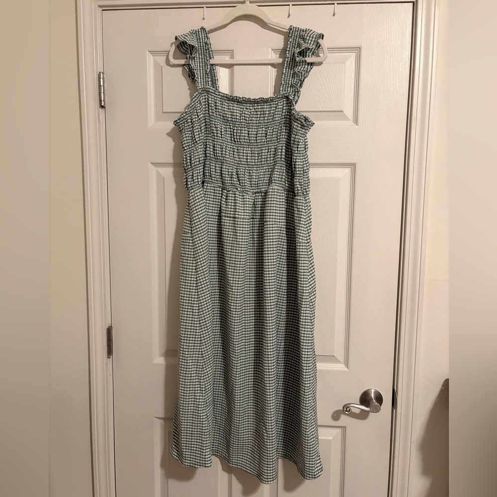 Old Navy Green and White Gingham Midi Dress
